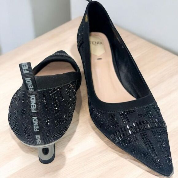 Fendi Shoes - NWOT FENDI Black FF Zucca Beaded Sequin Slingback Slip-on Heels Size IT39